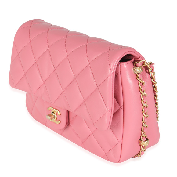 Chanel Pink Quilted Calfskin Chain Around Mini Square Flap Bag - Picture 4 of 8